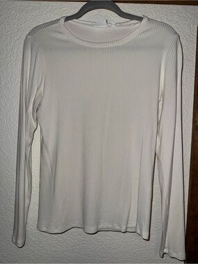 Cyrus Ribbed Long Sleeve Crewneck Top - Cream
